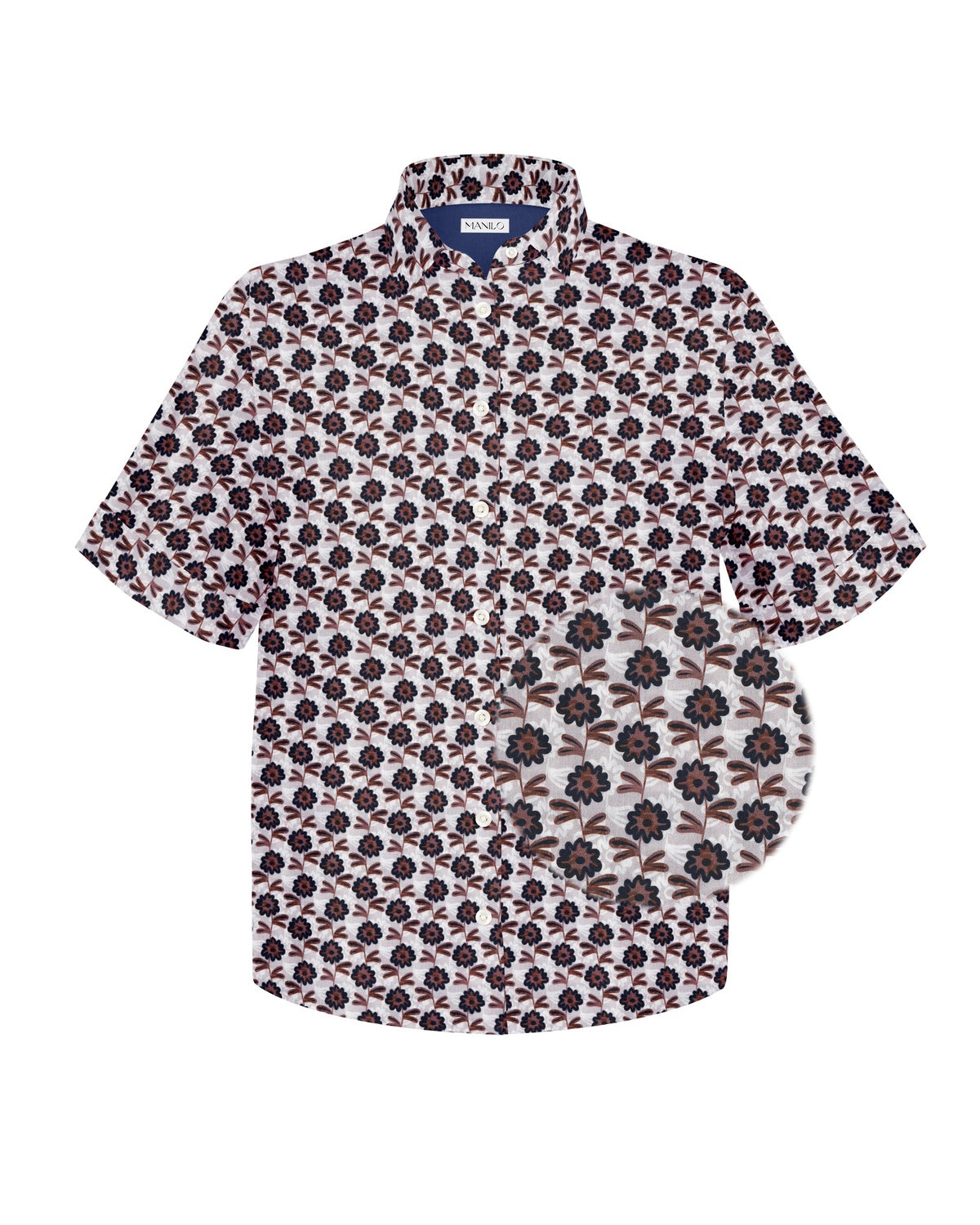 Chemisier oversize à manches courtes MARIE avec imprimé floral en marron/bleu (art. 2114D-M)