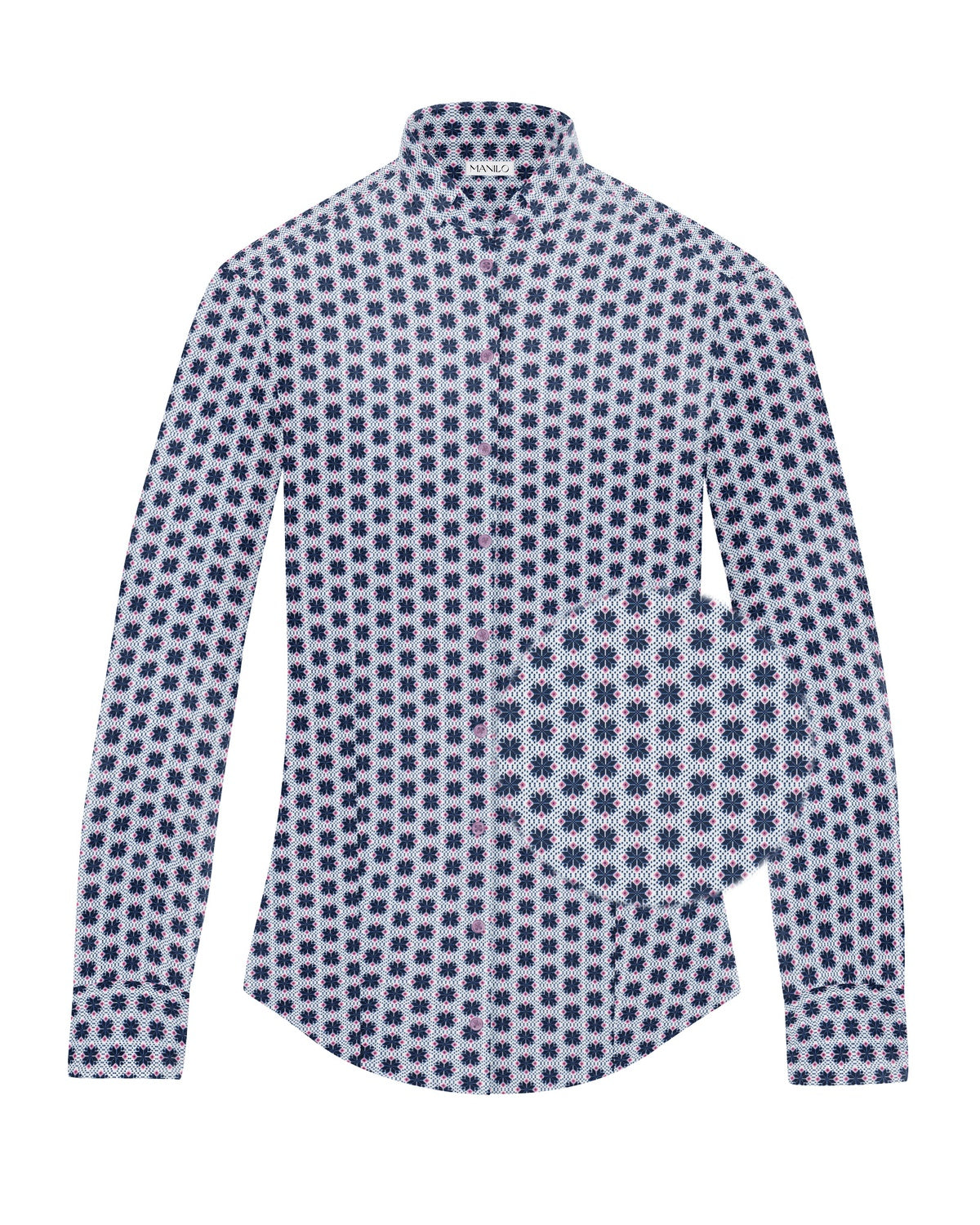 Stretch-Bluse SOPHIE mit Schneeflocken-Print in Rosa/Blau (Art. 2243D-S)