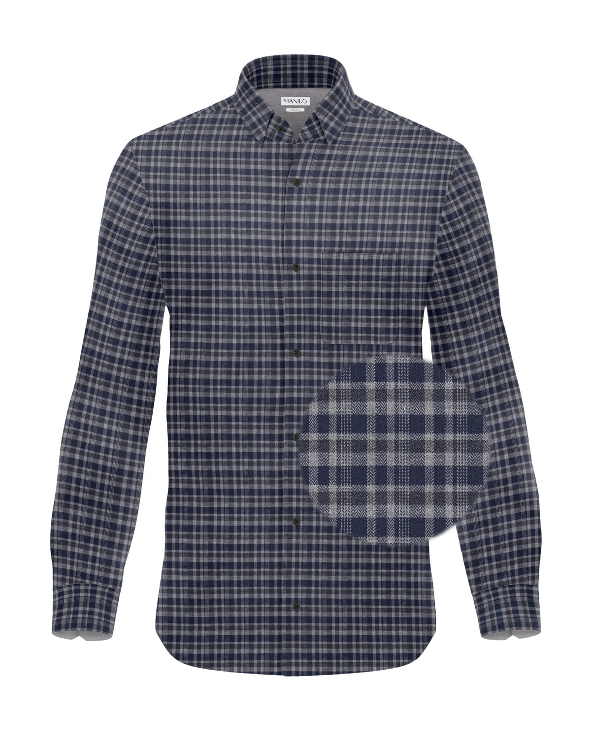 Chemise spirituelle avec un motif caroma gris / bleu (art. 2405-C)