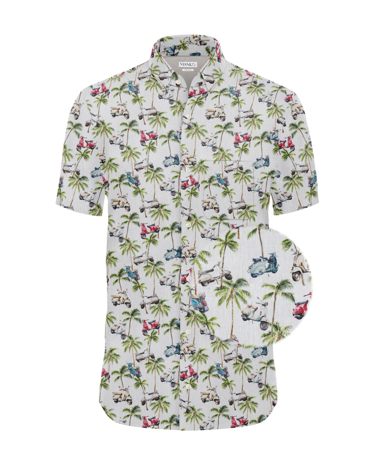 Chemise décontractée avec imprimé mobylette & palmiers (art. 2531-C-KA)