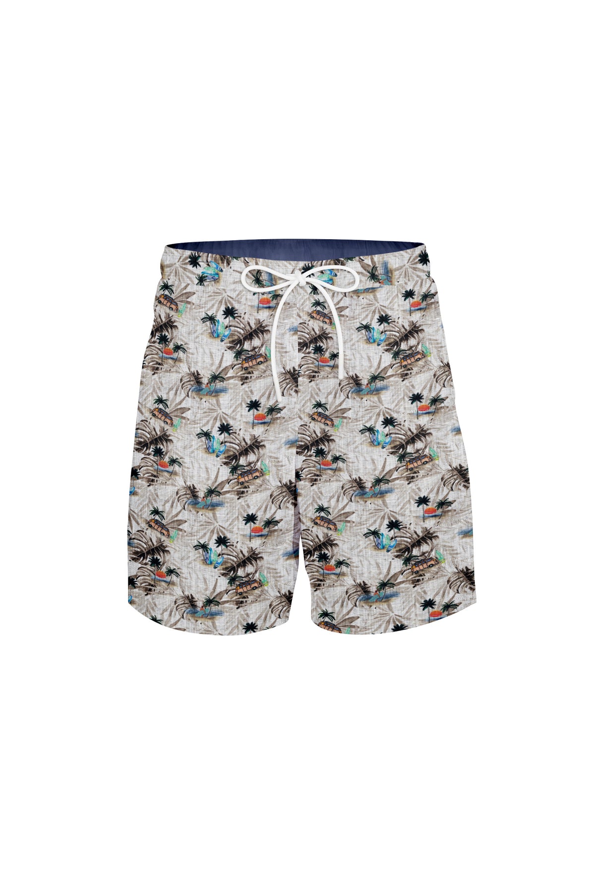 Hawaii-Shorts in Leinen mit Strand-Print in Beige (Art. 2626-SH)