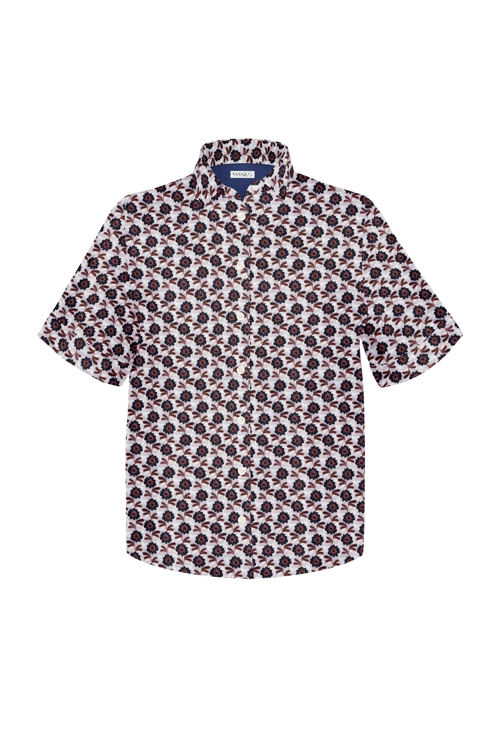 Chemisier oversize à manches courtes MARIE avec imprimé floral en marron/bleu (art. 2114D-M)