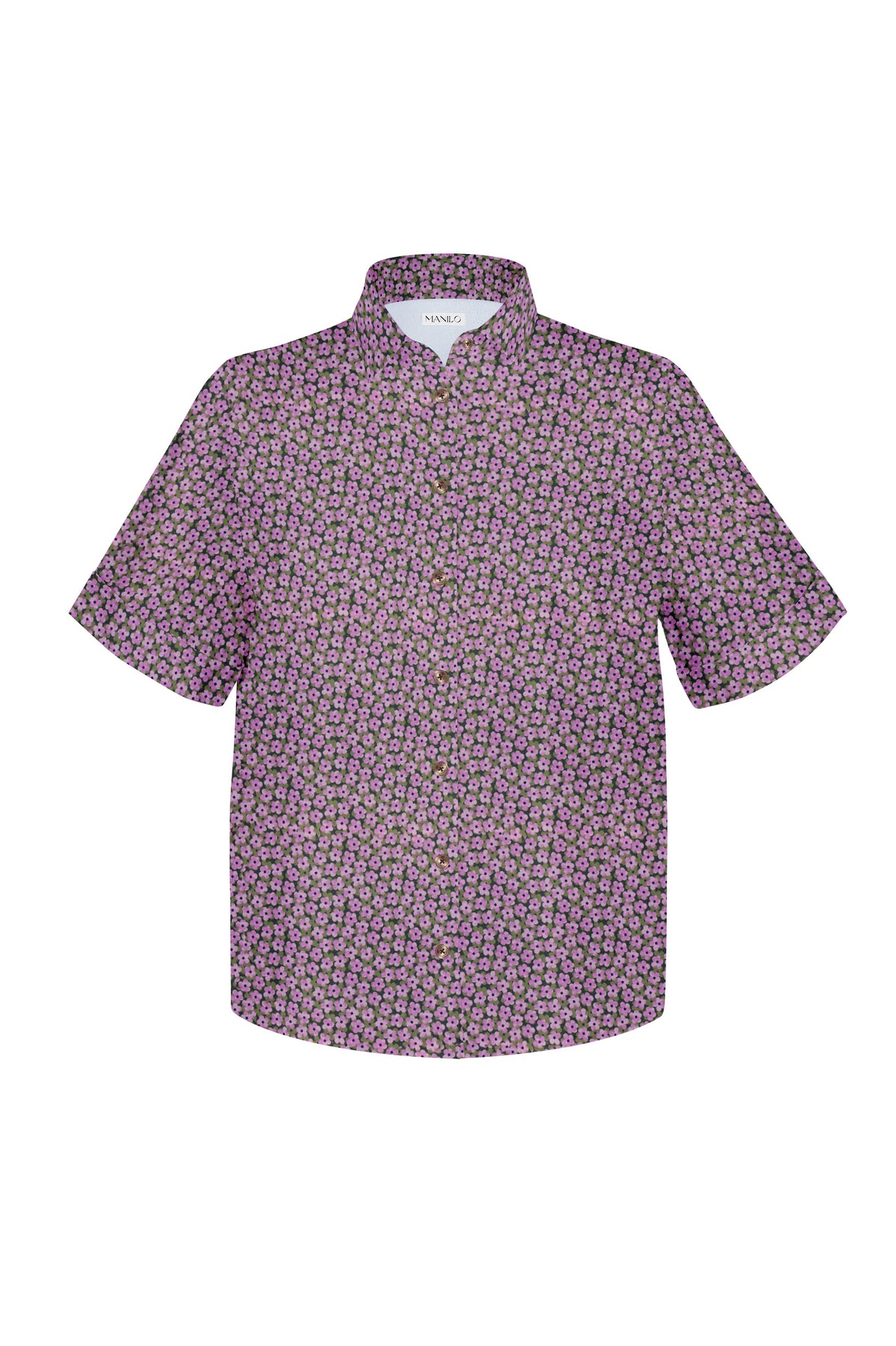 Oversize short-sleeved blouse MARIE with floral print in purple (Art. 2120D-M)