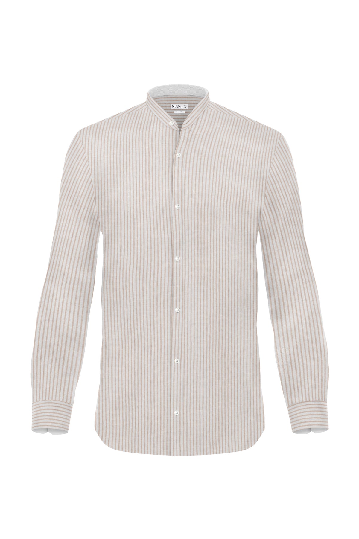 Linen shirt with stripes in beige and stand-up collar (Art. 2261-C-SK)