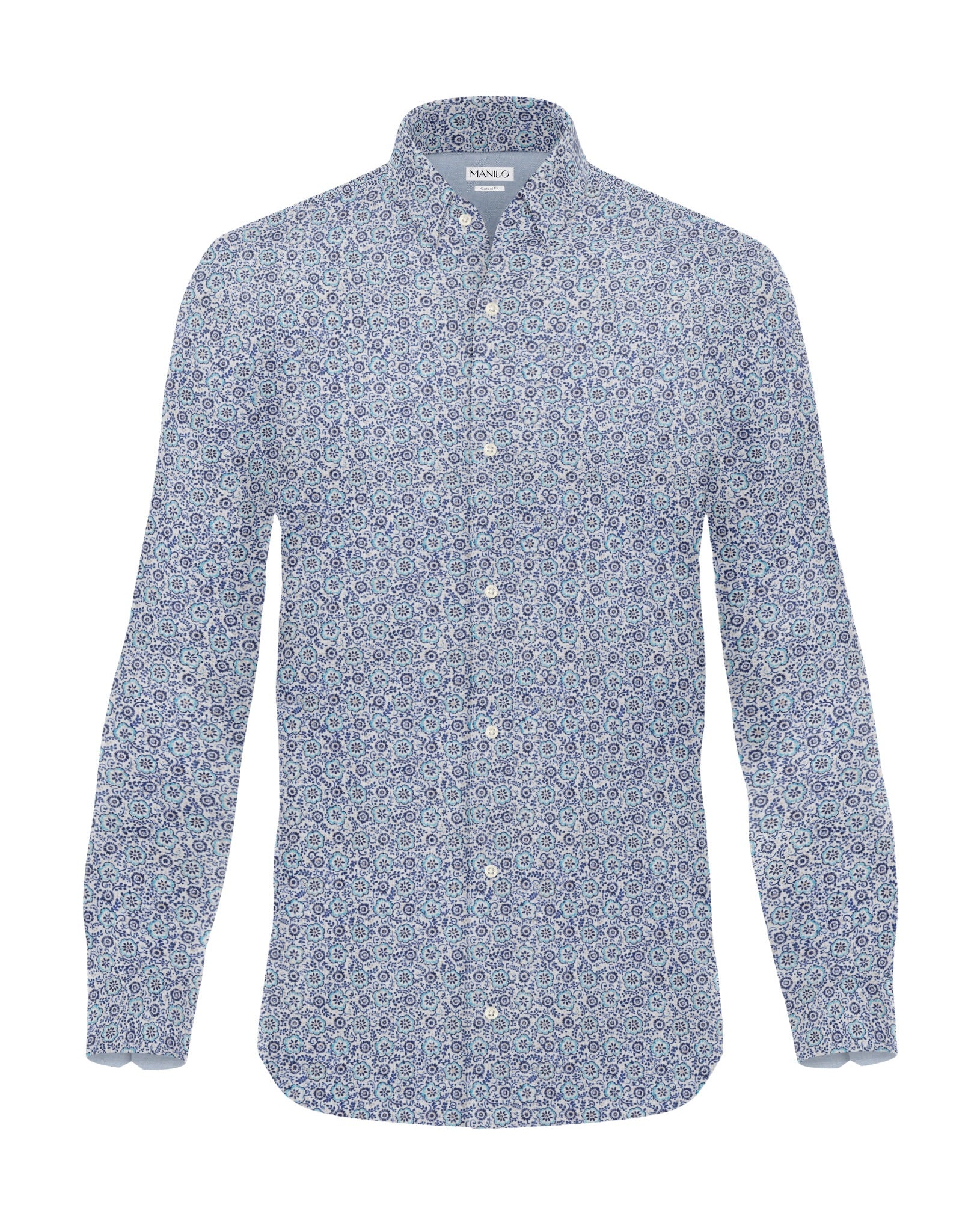 Casual shirt with floral print in blue (Art. 2502-C-KA)