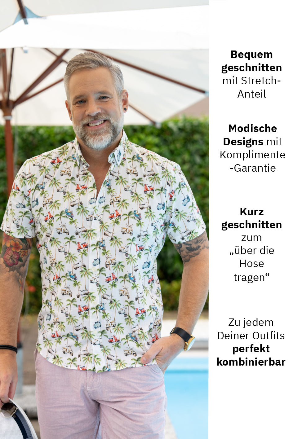 Chemise décontractée avec imprimé mobylette &amp; palmiers (art. 2531-C-KA)